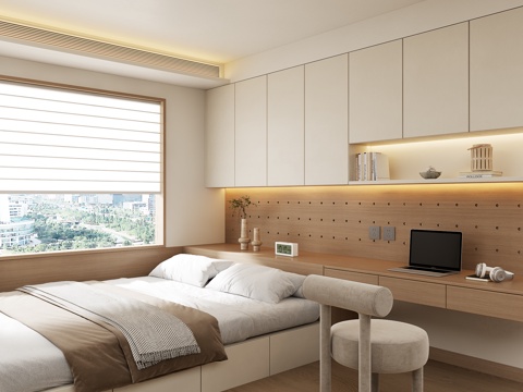  现代轻奢榻榻米卧室3d模型 