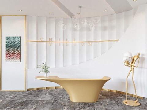 现代异形接待台服务前台su模型