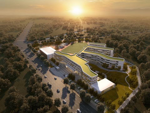  现代 建筑立面 学校 鸟瞰3d模型 