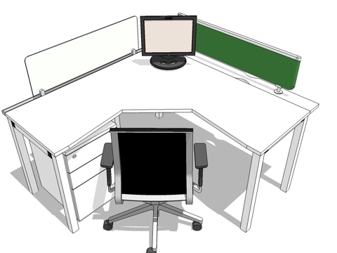  办公工位 文件柜 办公家具 工位办公室 屏风工位su模型 