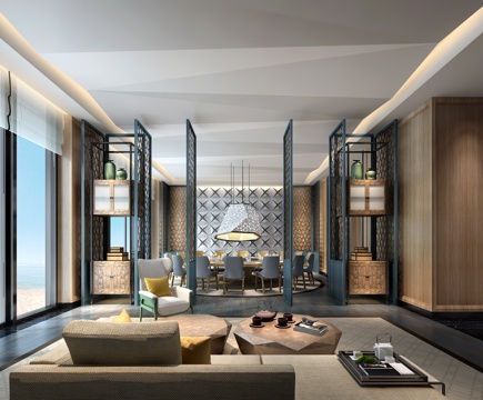  新中式3D模型>工装空间>餐饮>中餐厅酒店中餐包房3d模型 