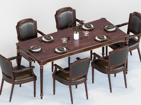 美式中古餐桌组合su模型