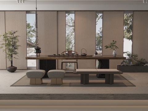 新中式茶室su模型