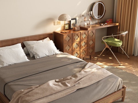  侘寂风卧室 梳妆台3d模型 