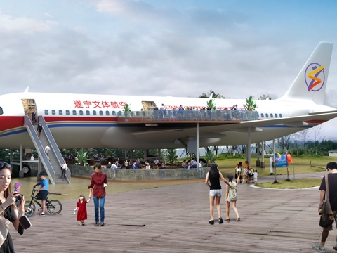  景区飞机餐厅咖啡厅3d模型 