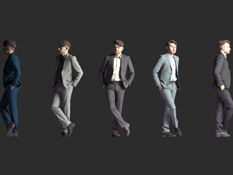  白人男性 商务西装 内搭衬衫 长裤皮鞋 双手插兜 站姿 多色3d模型 
