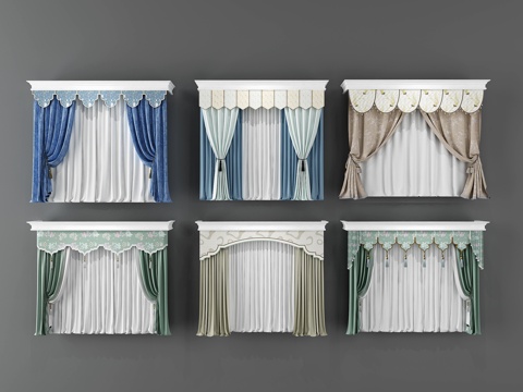  简欧风格窗帘组合3d模型 