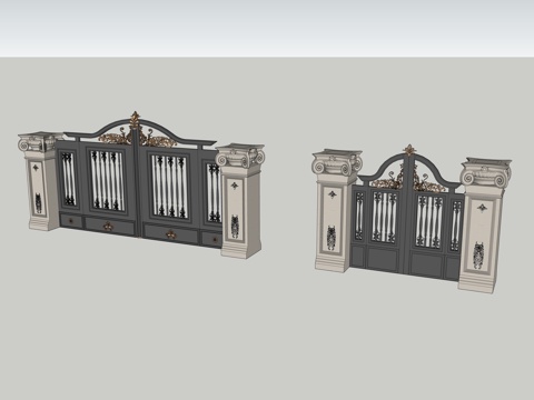 欧式双开门_铁艺门_大门su模型