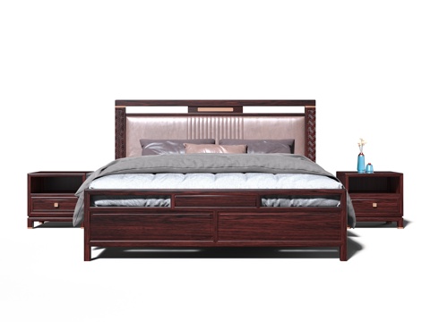  新中式宋式美学红木大床3d模型 