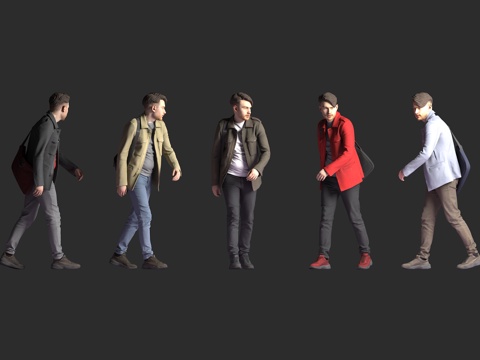  白人男性 休闲外套 内搭 T 恤 长裤 单肩包 行走姿态 多3d模型 