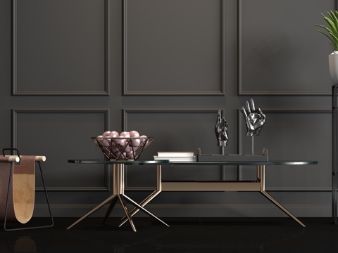  现代金属茶几花几盆栽杂志架饰品组合3d模型 