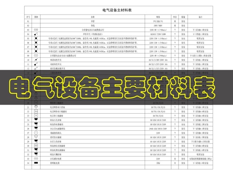 电气设备主材料表cad施工图