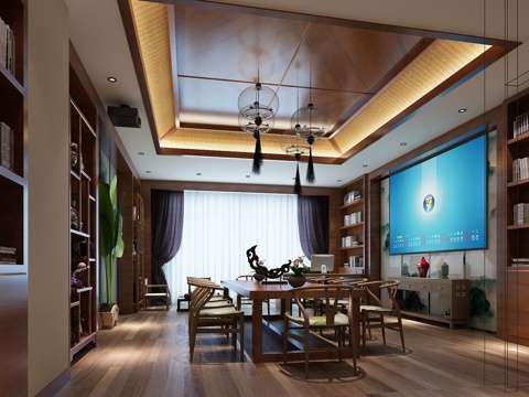  新中式中式新中式会议办公室3d模型 