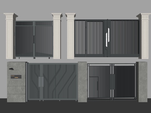 现代庭院门_别墅大门su模型