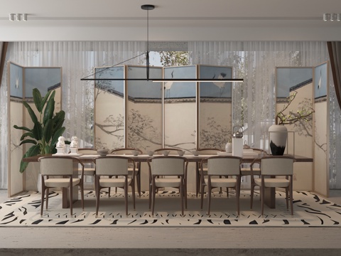 新中式茶室su模型