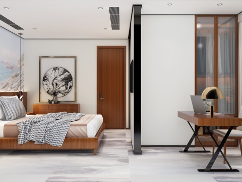  新中式 卧室 装饰柜 衣柜 书桌 内含次卧3d模型 