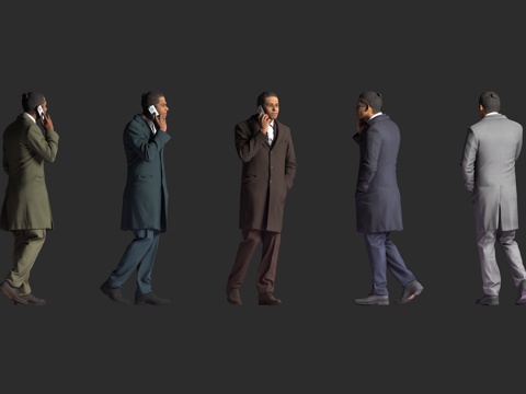  商务男性 长款大衣 手持电话 行走姿态 站姿 多色外套 西裤3d模型 