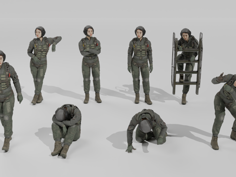 飞行员 驾驶员 女兵 女人 军人su模型