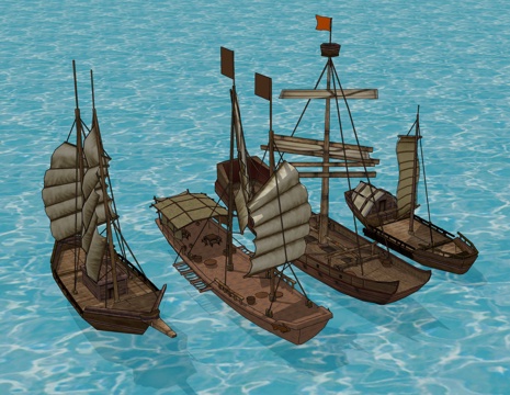 古代商船，货船，古代船，船su模型