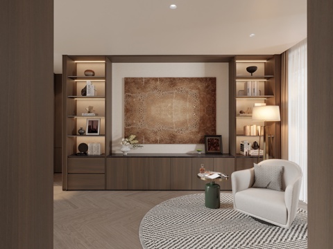 现代意式开放书房su模型