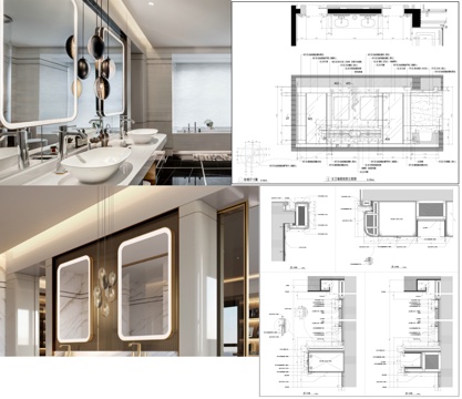 墙面立面图 主卫墙面布局图 卫浴柜子镜子 节点图剖面图cad施工图