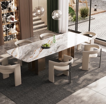  意式轻奢餐桌椅 意式别墅餐厅 现代轻奢餐桌椅 条桌3d模型 