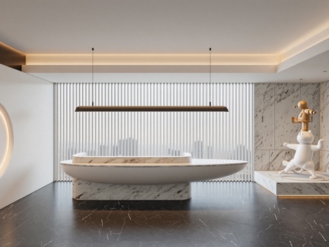 现代大堂前台现代异形接待台服务前台su模型