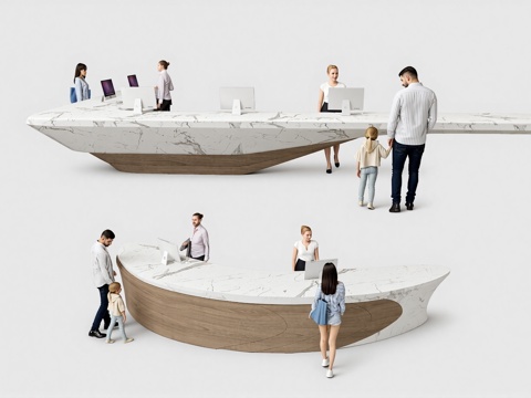 现代异形接待台服务前台su模型