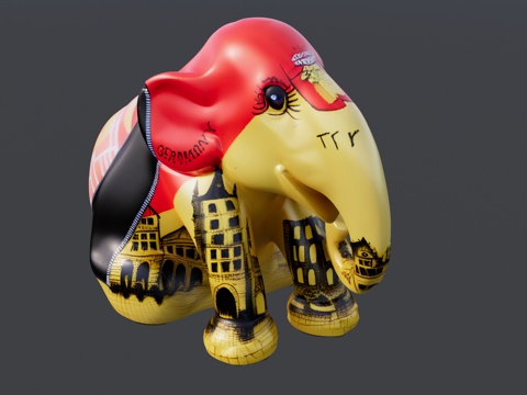 彩色大象雕塑摆件su模型