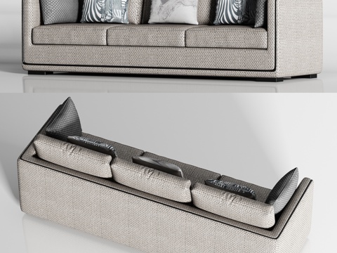  现代休闲布艺多人沙发枕头组合3d模型 