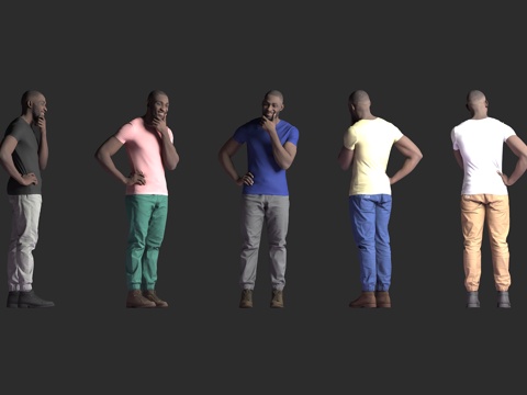  休闲男性 短袖 T 恤 单手托腮 双手叉腰 站姿 多色穿搭3d模型 