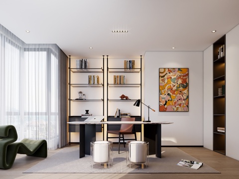  现代书房3d模型 