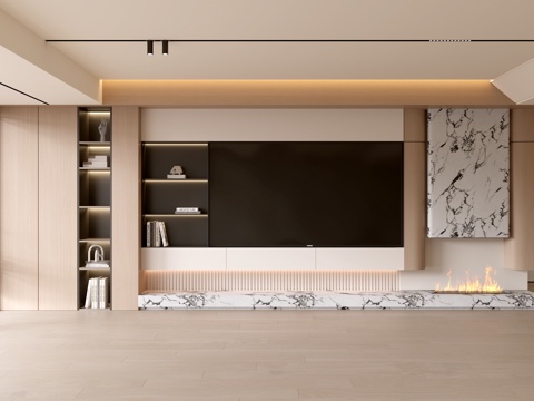 现代客厅 奶油客厅 电视背景墙 客厅背景 奶油风背景墙su模型