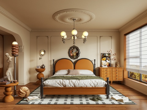 卧室 双人床 床头柜 储物柜 落地灯 摆件3d模型