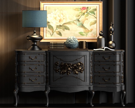  简欧实木端景柜饰品组合3d模型 