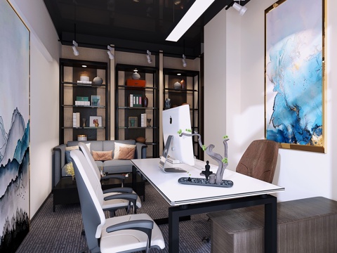  新中式经理办公室3d模型 