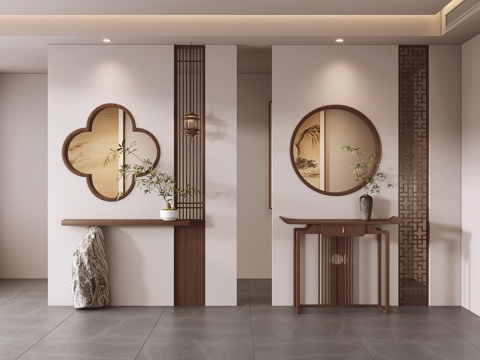 新中式玄关 隔断su模型