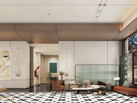  现代轻奢售楼处3d模型 