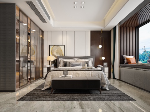  后现代主卧室 后现代 黑白灰3d模型 