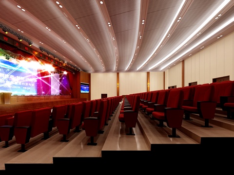  新中式活动中心会议室演播厅舞台荧幕3d模型 