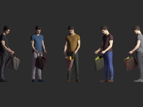  现代男性 日常服饰 手持购物 站立站姿 摄影模特 生活场景3d模型 