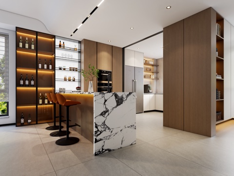  现代厨房岛台3d模型 