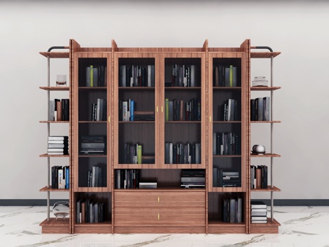  现代实木书柜 现代简约实木3d模型 