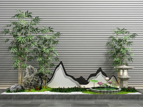  新中式园艺小品假山景观3d模型 