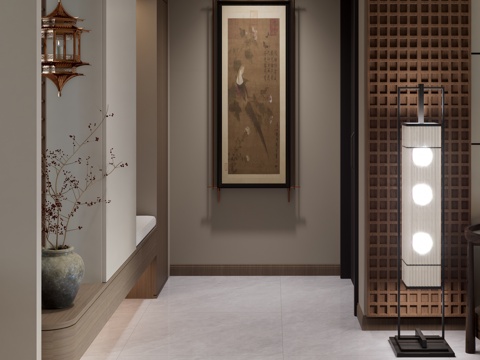 新中式禅意家居客厅su模型