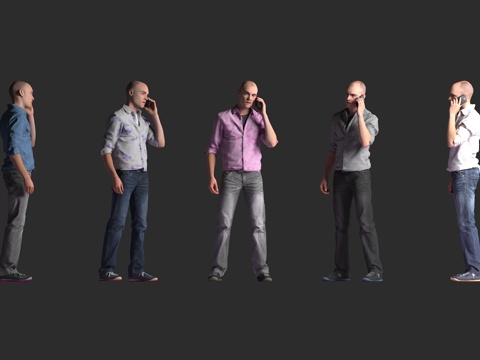  白人男性 接打电话 休闲装 多色衬衫 牛仔裤 打电话 站姿3d模型 