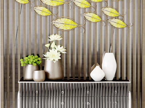  现代边柜 玄关柜 墙饰 摆件 盆栽3d模型 