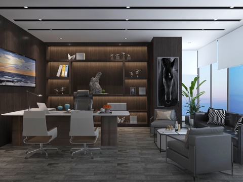  现代公司经理办公室3d模型 