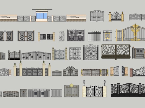 欧式铁艺大门_栏杆su模型