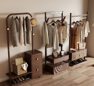 中古衣架 落地衣架 衣帽架su模型